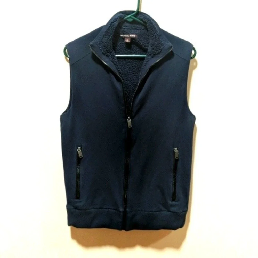 Michael Kors Women's Sherpa Lined Zip-Front Vest Size XS Navy Blue